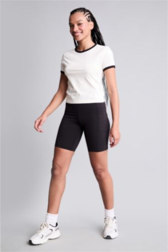Kadın Siyah Beli Saran Sporcu Biker Tayt