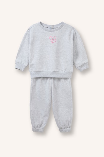 Baby Girl Light Grey Melange سيت بيبي بناتي - قطعتين