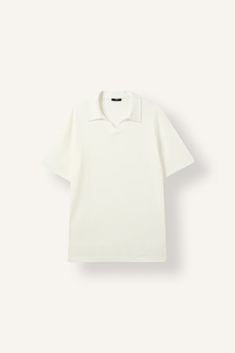 Erkek Kırık Beyaz Regular Fit Düğmesiz Basic Polo Tişört