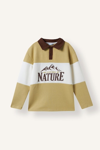 Sweatshirt oversize en tissu selanik à col polo, color block et imprimé pour garçon