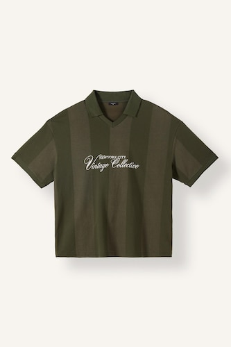 Boxy Fit Short Sleeve Striped Print Polo T-Shirt