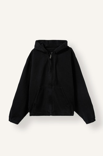 Oversize Fit Hooded Denim Zip-Up Jacket