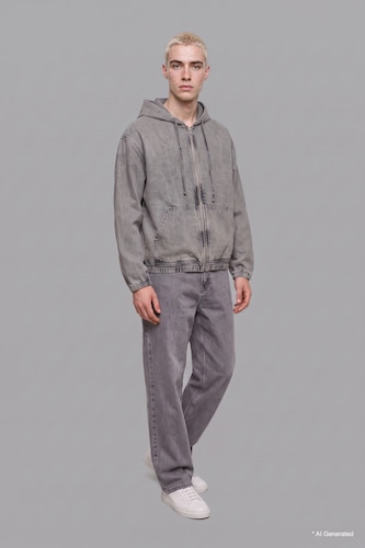 MAN Light Grey 100% Cotton Oversize Zip-Up Hoodie
