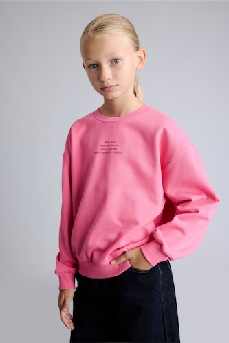 Young Girls - Teen Girls Pink Relax Fit Slogan Pattern Crew Neck Sweatshirt