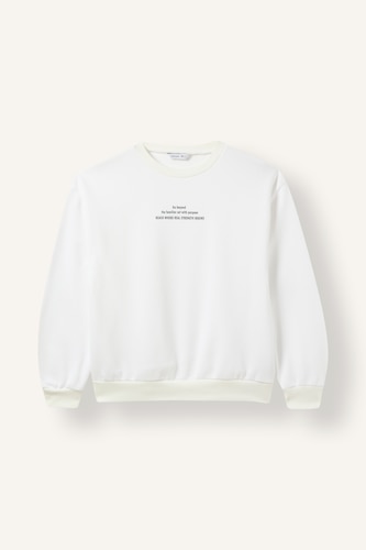 Young Girls - Teen Girls White Relax Fit Slogan Pattern Crew Neck Sweatshirt
