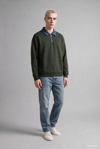Men Khaki Boxy Fit Sweatshirt
