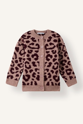 Baby Girl Basic Leopard Print Crew Neck Knit Cardigan