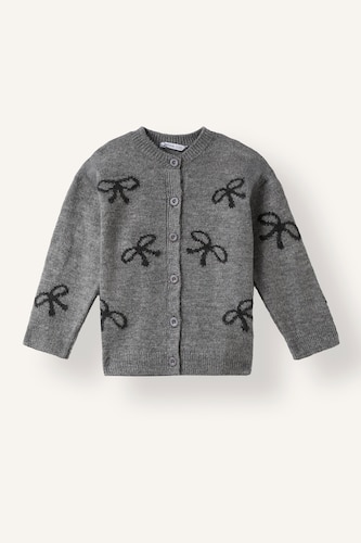 Baby Girls Light Grey Melange Regular Fit Crew Neck Cardigan