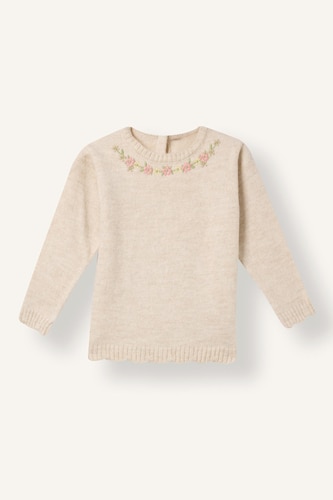Pull en tricot brodé de fleurs à col rond pour bébé fille
