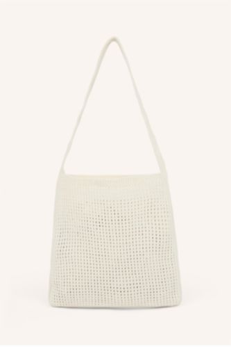 Women Ecru Knitwear Shoulder bag