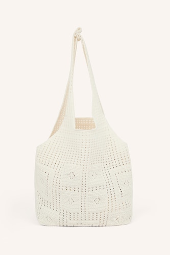 Woman Ecru Knitted Shoulder Bag