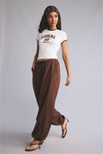 Women Light Brown Normal Waist Balloon Fit Trousers