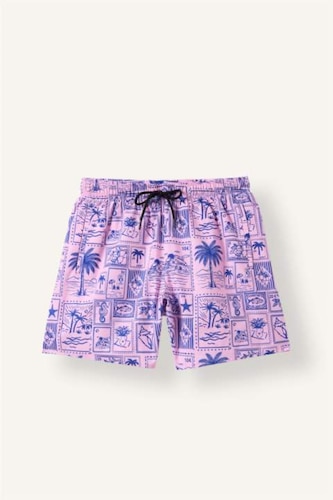 Men Light Pink Regular Fit Swim Shorts