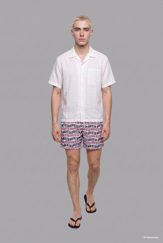 رجال بيج فاتح Regular Fit Text Print Swim Shorts