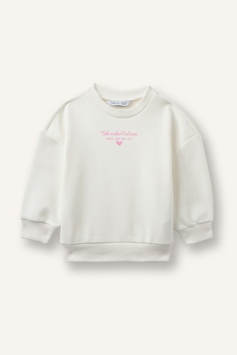 Baby Girls Ecru Baby Girl Crew Neck Thick Sweatshirt