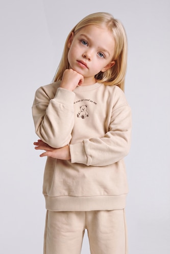 Baby Girl Ecru Crew Neck Sweatshirt