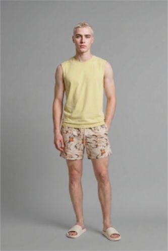 MAN Beige Elastic Waist Patterned Beige Swim Shorts