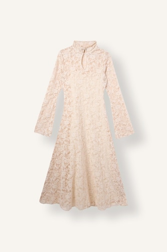 Boat Neck Lined Lace Midi Dress