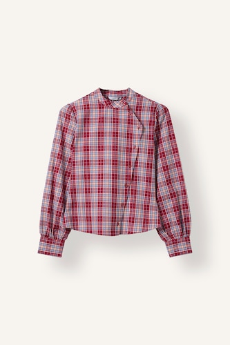 Fitted Plaid with Asymmetric Buttons Long Sleeve Shirt