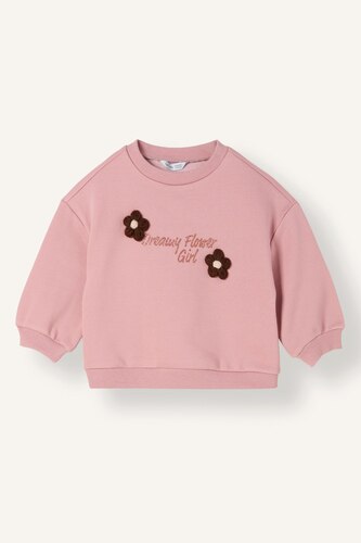 Sweatshirt fleuri à col rond avec intérieur doux pour bébé fille Coupe régulière