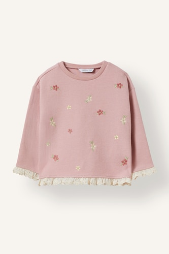Kız Bebek Gülkurusu Regular Fıt Çiçekli Sweatshirt Kız Bebek