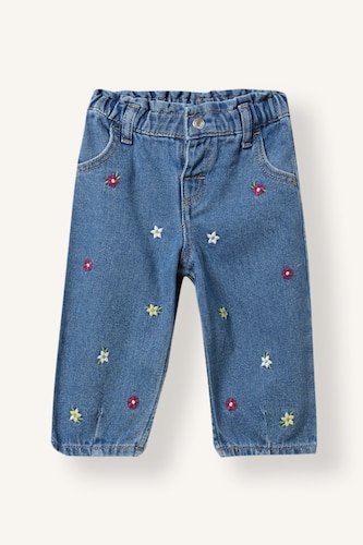 Kız Bebek Mavi Çiçek Nakışlı Baggy Fit Jean Pantolon Kız Bebek