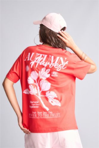 WOMAN Red Oversize Fit Ribana Short Sleeve T-Shirt