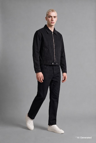Regular Fit Zip Up Cotton Denim Jacket
