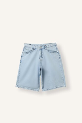 Erkek Açık Mavi Baggy Fit Jean Bermuda Şort