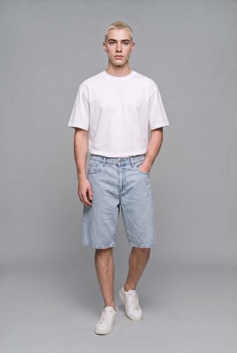 MAN Light Blue Baggy Fit Denim Bermuda Shorts