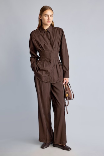 Woman Brown High Waist Wide Leg Trousers
