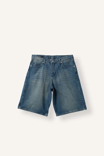 Erkek Mavi Baggy Fit Denim Şort