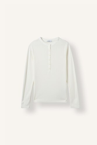 T-shirt basic ajusté à manches longues et col Henley
