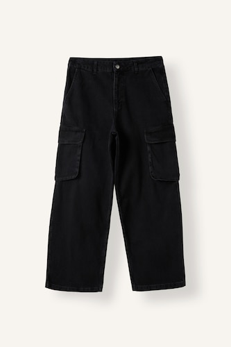 Erkek Siyah Super Baggy Fit Kargo Cepli Jean Pantolon