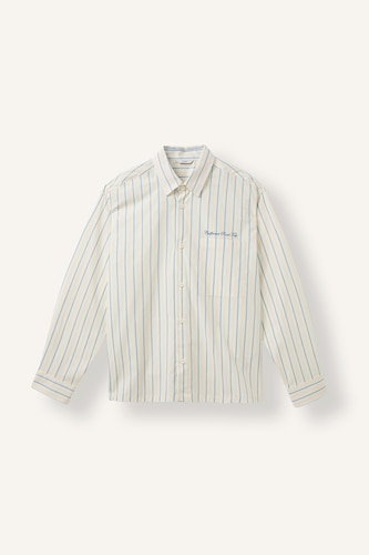 Men Ecru Boxy Fit Cotton Long Sleeve Shirt