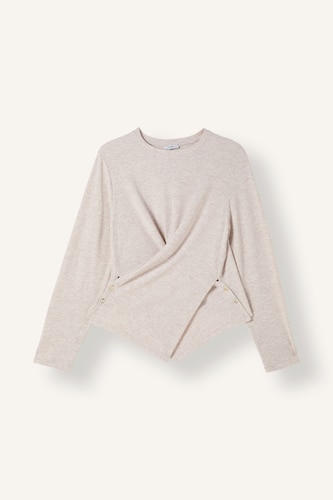 Women Beige Melange Regular Fit Ribana Long Sleeve T-Shirt