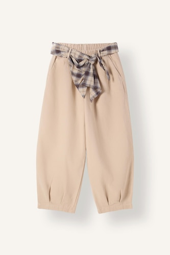 Girl 100% Cotton Plaid Barrel Fit Gabardine Trousers