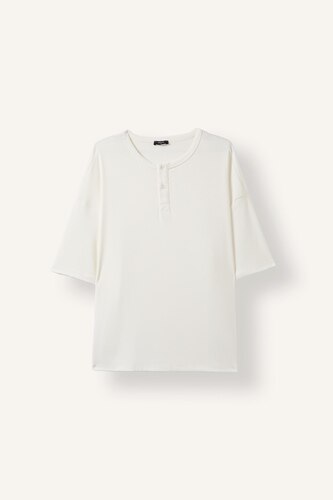 Boxy Fit Short Sleeve Henley Neck T-Shirt