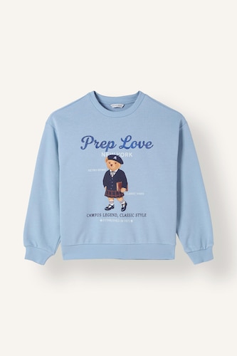Girl Relaxed Fit Teddy Bear Print Crew Neck Sweatshirt
