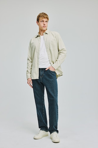 Erkek Mavi Gri Straight Fit Uzun Boy Jean Pantolon