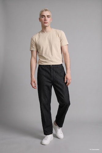 MAN Black Elastic Waist Baggy Fit Jeans