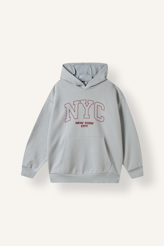 Erkek Çocuk - Genç Erkek Açık Gri Overshirt Fit Baskılı Sweatshirt Erkek Çocuk