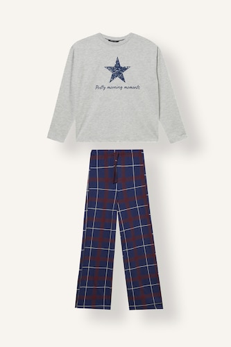 Young Girls - Teen Girls Light Grey Melange 2 piece Regular Fit Plaid Knitted Pyjamas