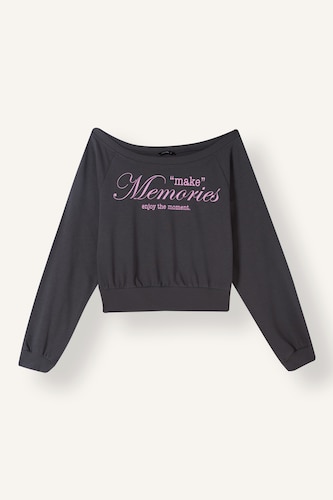 Kadın Antrasit Cropped Fit Baskılı Sweatshirt