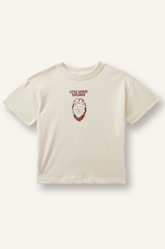 BÉBÉ GARÇON Écru T-shirt à col rond et manches courtes avec imprimé animal pour bébé garçon
