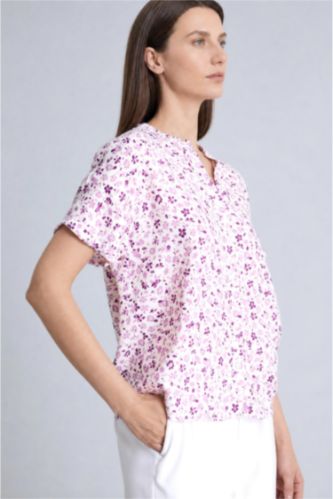 Kadın Mor Regular Fit Çiçekli Kısa Kollu Gömlek