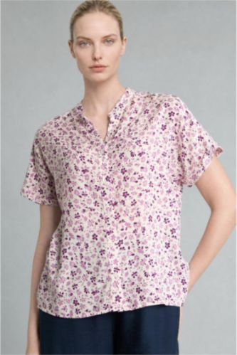 Women Purple Regular Fit Crew Neck Floral Purple Shirt
