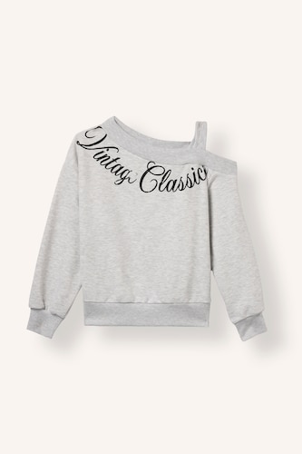 Young Girls - Teen Girls Light Grey Melange Regular Fit Slogan Off Shoulder Sweatshirt