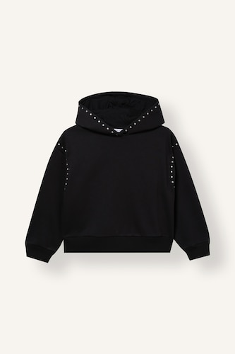 Young Girls - Teen Girls Black Oversize Fit Slogan Hooded Sweatshirt