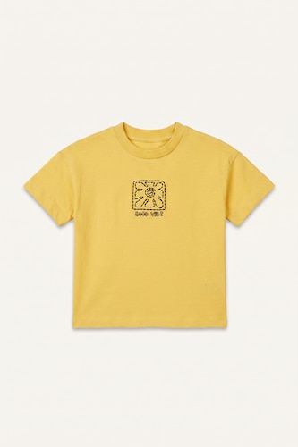Baby Boys Yellow Oversize Fit Printed Short Sleeve T-Shirt